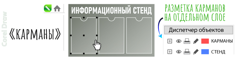 Разметка карманов информационного стенда на отдельном слое в CorelDRAW