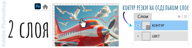 Слои изображения и контурной резки магнита в Adobe Photoshop