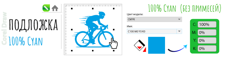Цвет белой подложки 100% Cyan без примесей в CorelDRAW